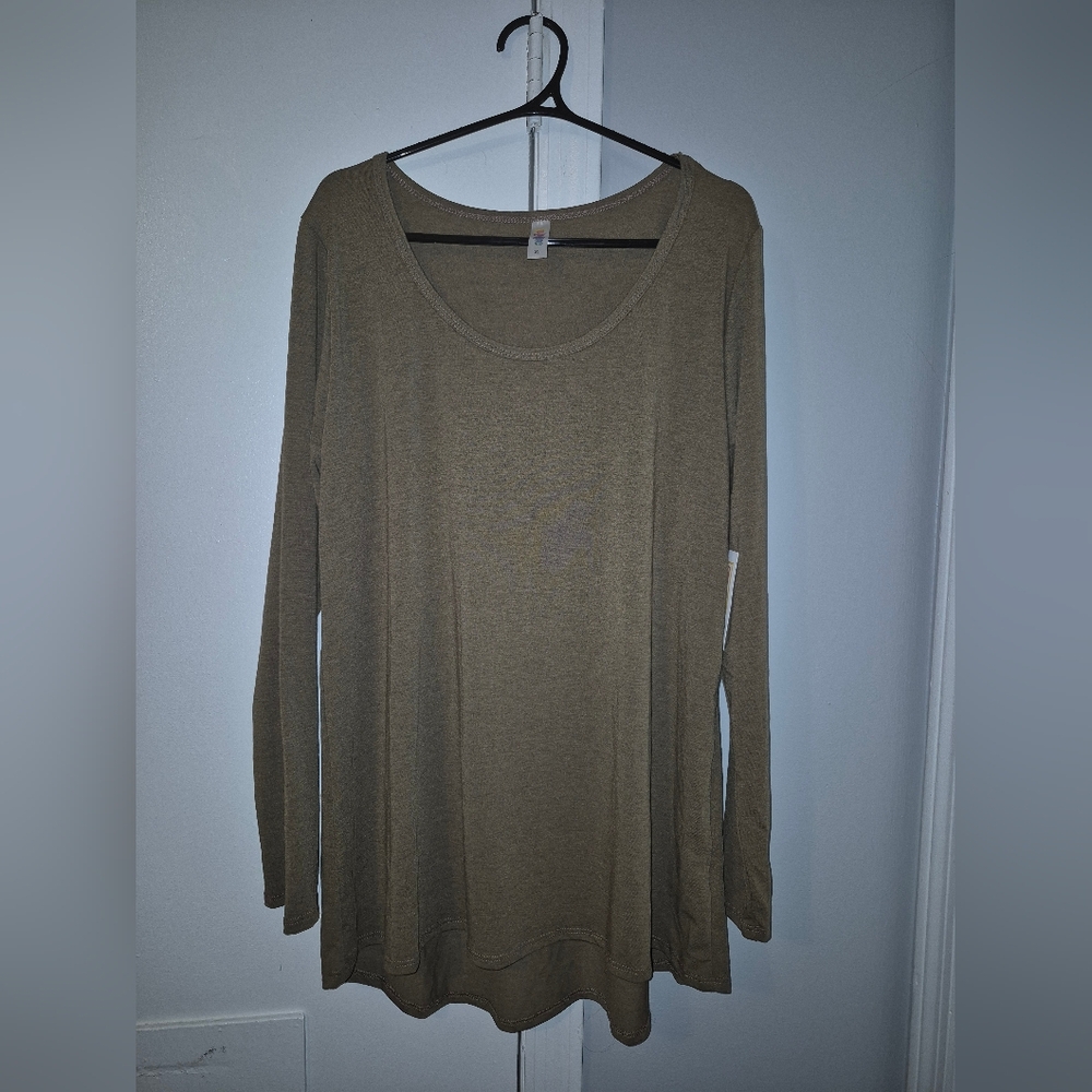 NWT LuLaRoe Long-Sleeve Scoop Neck Tunic Top - Brown/Olive Size XL (Lynnae)